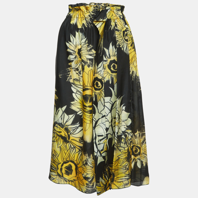 Pre-owned N°21 Black Floral Print Silk Elasticated Waist Midi Skirt M