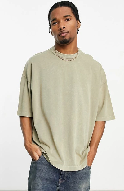 Shop Asos Design Oversize Heavyweight T-shirt In Washed Green
