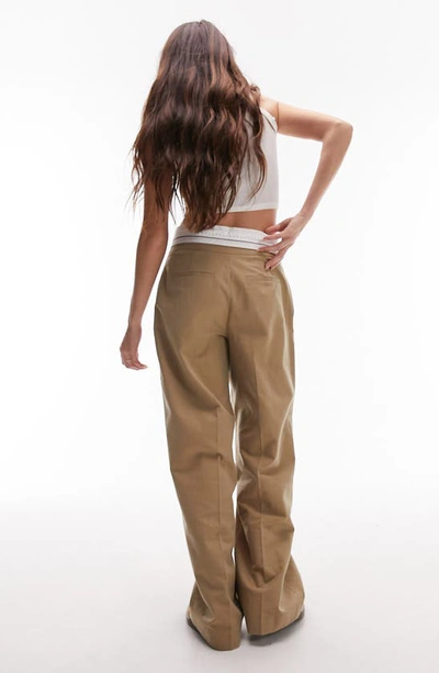 Shop Topshop Pleated Foldover Waist Wide Leg Trousers In Camel