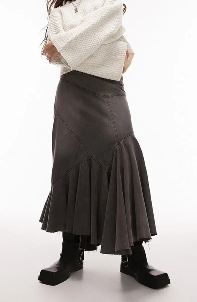 Shop Topshop Paneled Denim Maxi Skirt In Grey