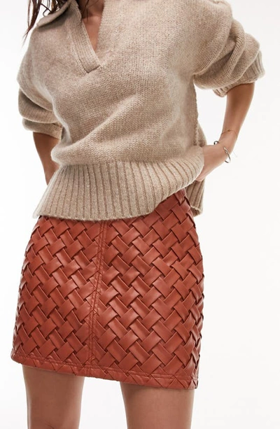 Shop Topshop Weave Faux Leather Miniskirt In Orange