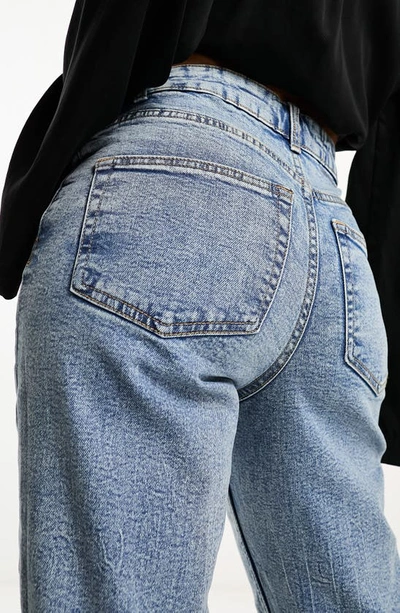 Shop Asos Design High Waist Slim Mom Jeans In Mid Blue