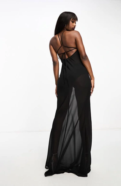 Shop Asos Design Sheer Halter Maxi Dress In Black