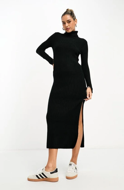 Shop Asos Design Ribbed Long Sleeve Sweater Dress In Black