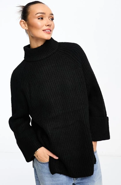 Shop Asos Design Mock Neck Rib Sweater In Black