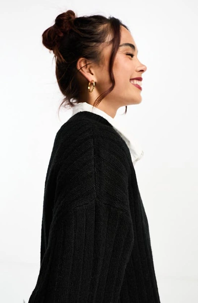 Shop Asos Design Long Sleeve Mini Sweater Dress In Black