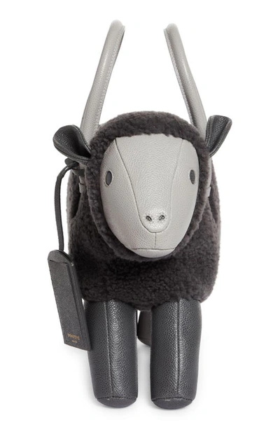 Shop Thom Browne Sheep Genuine Shearling Top Handle Bag In Dark Grey