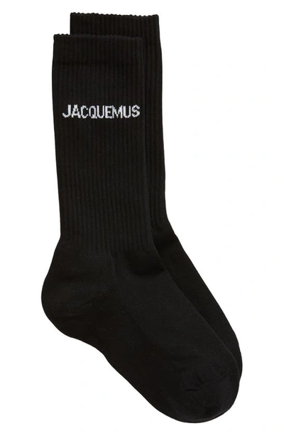 Shop Jacquemus Les Chaussettes Logo Jacquard Cotton Blend Crew Socks In Black