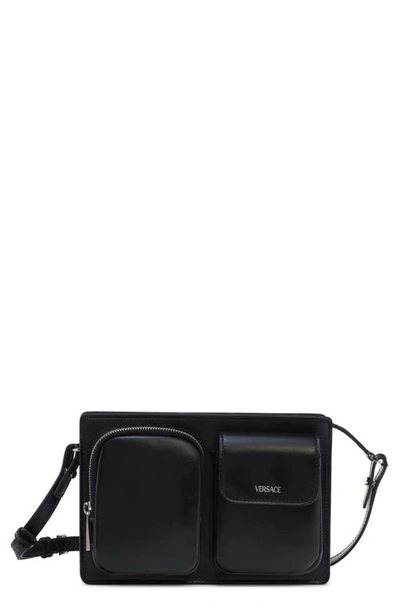 Shop Versace Cargo Calfskin Crossbody Bag In Black Palladium