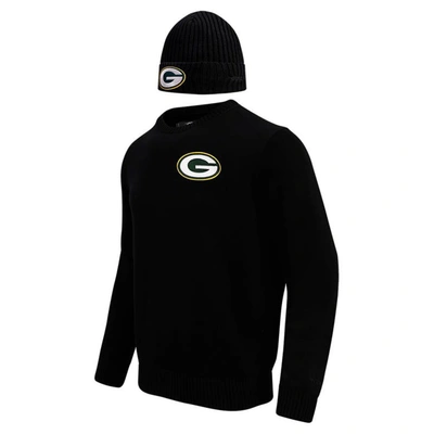 Shop Pro Standard Black Green Bay Packers Crewneck Pullover Sweater & Cuffed Knit Hat Box Gift Set