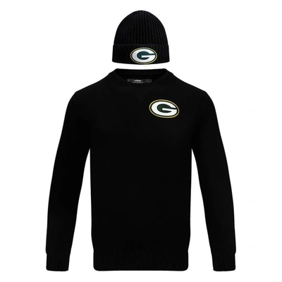 Shop Pro Standard Black Green Bay Packers Crewneck Pullover Sweater & Cuffed Knit Hat Box Gift Set