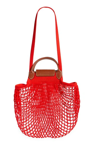 Shop Longchamp Le Pliage Filet Knit Shoulder Bag In Red