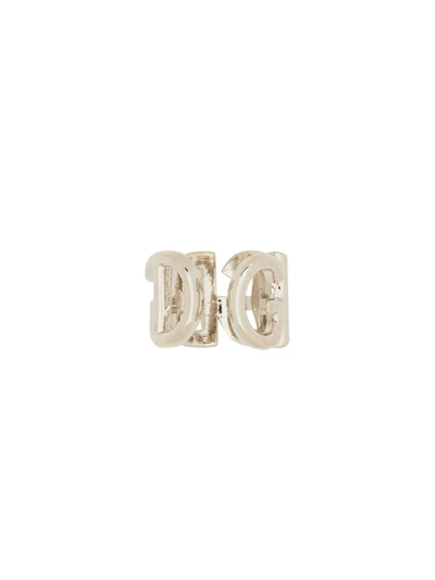 Shop Dolce & Gabbana Mono Ear Ear Cuff With Logo In Silver