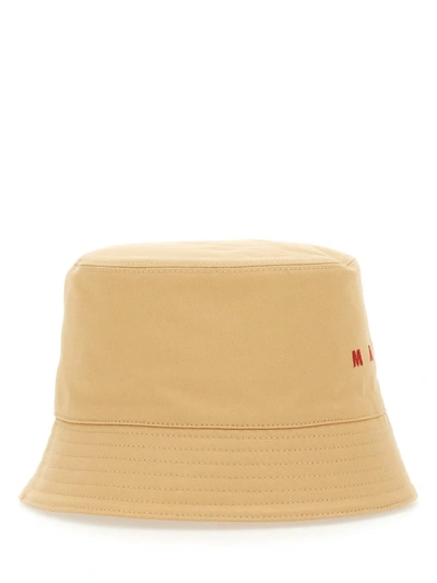 Shop Marni Bucket Hat With Logo In Beige