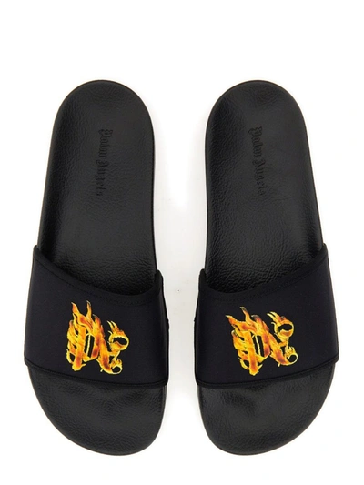 Shop Palm Angels Slide Sandal With Logo In Black