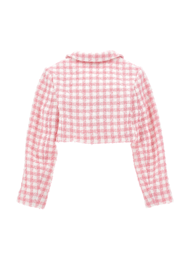 Monnalisa Short Houndstooth Jacket In White + Rosa Fairytale