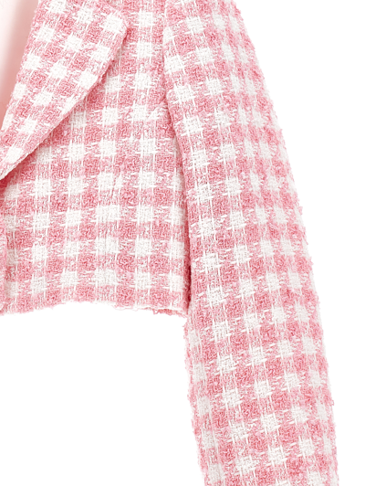 Monnalisa Short Houndstooth Jacket In White + Rosa Fairytale