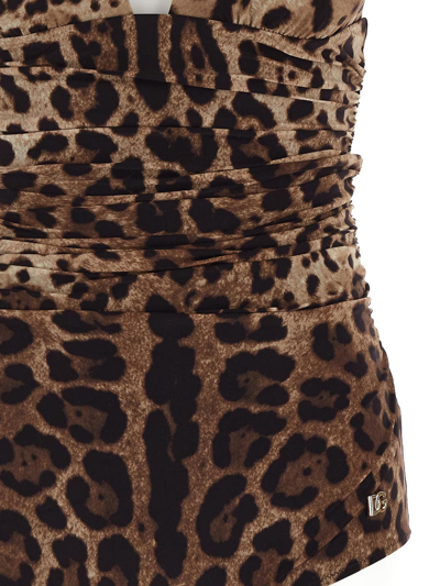 Dolce & Gabbana Women Leopard Printed Sensitive Fabric One-piece Swimsuit In Brown