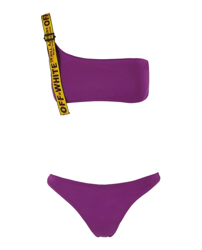 Shop Off-white Logo Band Asymmetric Bikini In Purple