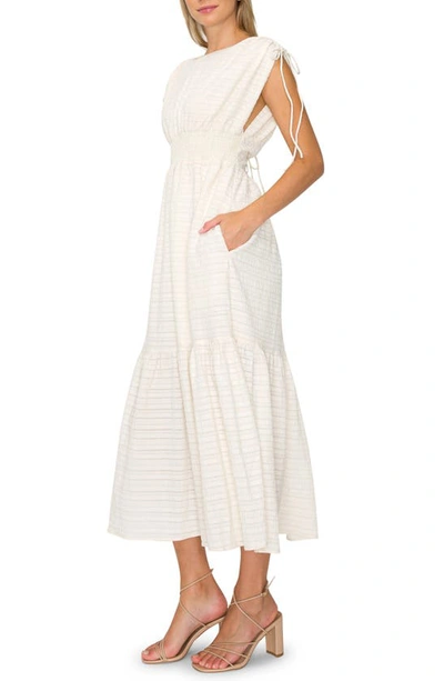 Shop Melloday Textured Smocked Waist Tiered Midi Dress In Ivory