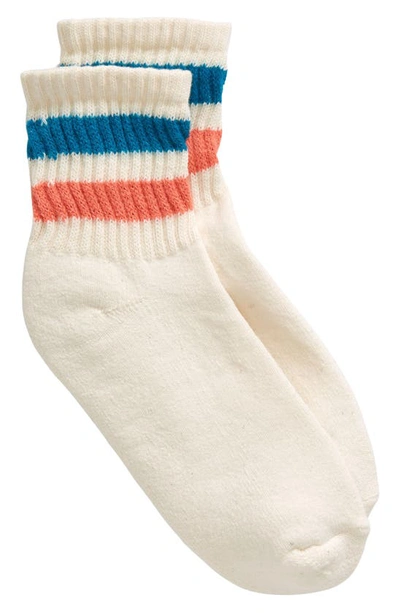 Shop American Trench The Retro Stripe Quarter Socks In Tile/ Coral/ Ivory
