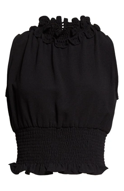 Shop Loretta Caponi Renata Smocked Sleeveless Top In Black Crepe