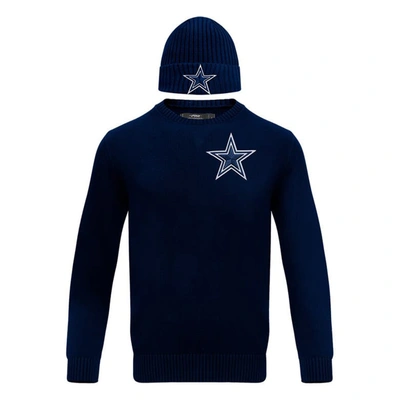 Shop Pro Standard Navy Dallas Cowboys Crewneck Pullover Sweater & Cuffed Knit Hat Box Gift Set