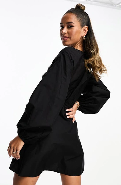 Shop Asos Design Long Sleeve Cotton Poplin Minidress In Black