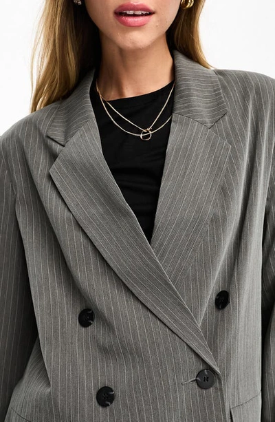 Shop Asos Design Pinstripe Oversize Double Breasted Blazer In Grey