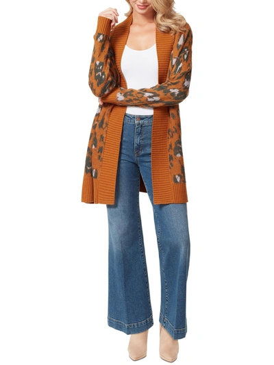 Shop Jessica Simpson Womens Animal Print Open Front Cardigan Sweater In Orange