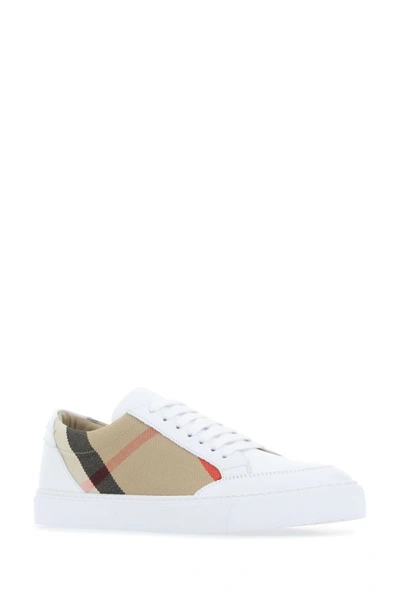 Shop Burberry Woman Multicolor Leather And Fabric Sneakers