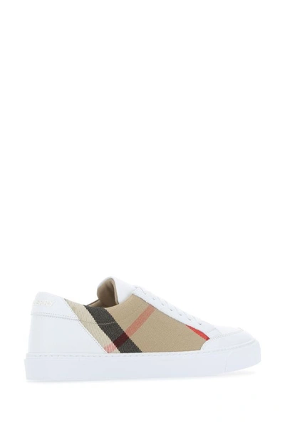 Shop Burberry Woman Multicolor Leather And Fabric Sneakers