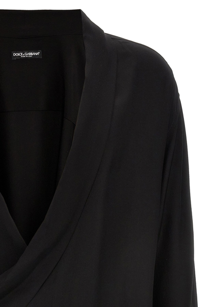 Shop Dolce & Gabbana Men Wide Neckline Silk Shirt In Black