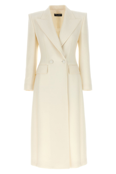 Shop Dolce & Gabbana Women Long Double Breast Coat In White