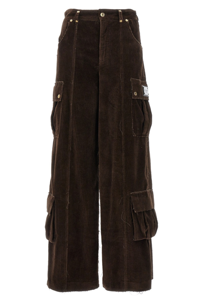 Shop Dolce & Gabbana Women Ribbed Cargo Pants In Brown