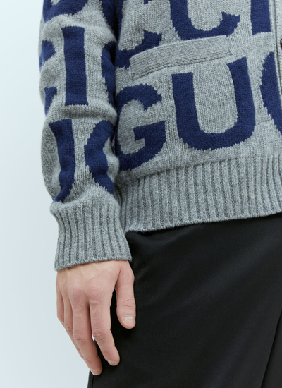 Shop Gucci Men Logo Intarsia Wool Cardigan In Gray
