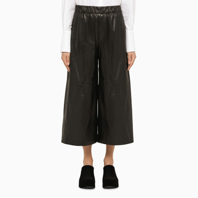 Shop Loewe Black Nappa Leather Cropped Trousers Women