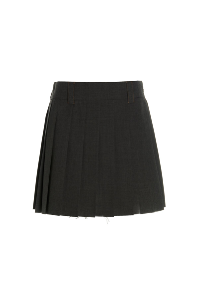 Shop Miu Miu Women Wool Pleated Skirt In Gray