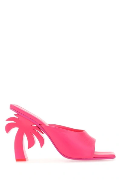 Shop Palm Angels Woman Fluo Pink Leather Mules