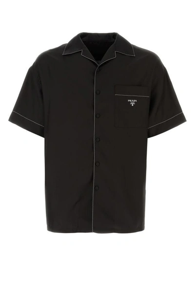 Shop Prada Man Black Silk Shirt