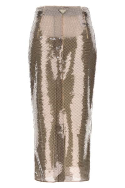 Shop Prada Women Sequin Midi Skirt In Gray