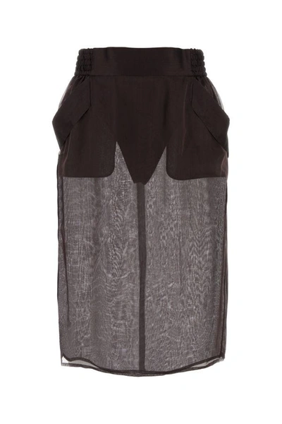 Shop Saint Laurent Woman Brown Silk Skirt