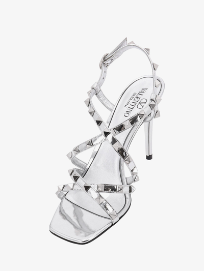 Shop Valentino Garavani Woman Rockstud Woman Silver Sandals