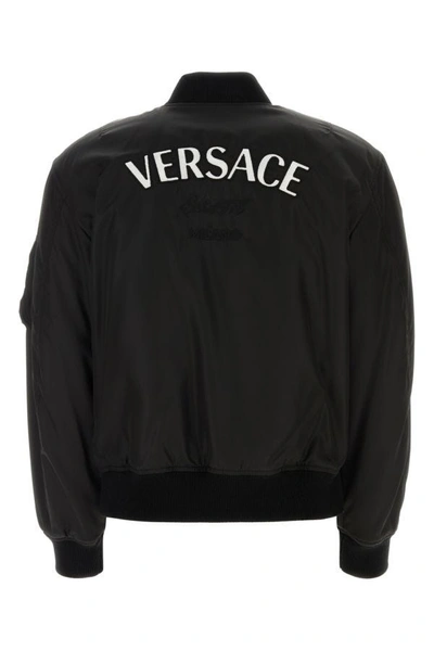 Shop Versace Man Black Nylon Padded Bomber Jacket