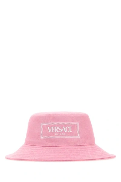Shop Versace Woman Pink Cotton Bucket Hat