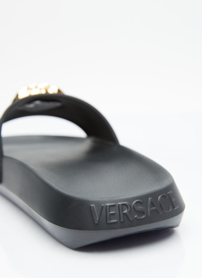 Shop Versace Women Medusa Slides In Black