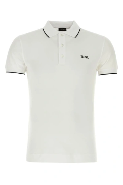 Shop Zegna Man White Stretch Piquet Polo Shirt