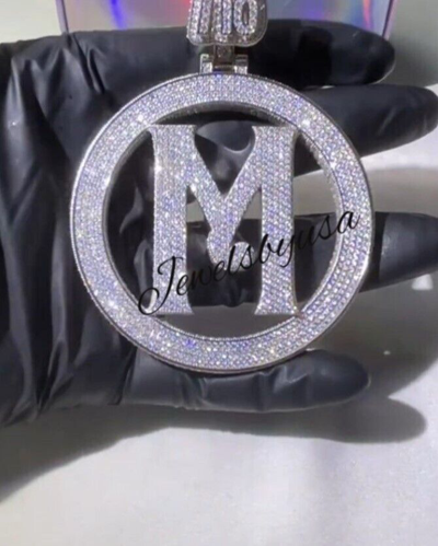 Pre-owned Nsg Men's 6ct Real Moissanite Any Initial Latter Custom Pendant 925 Silver Free Gift In White