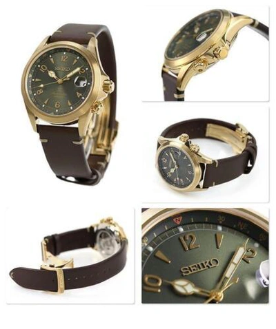 Pre-owned Seiko Spb210 Prospex Men's Green Dial 39.5mm Brown Leather Strap Watch