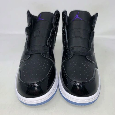 Pre-owned Jordan Air  1 Mid 'space Jam 11' Patent Black Sneaker, Size 6.5y / 8w Dv1337-004